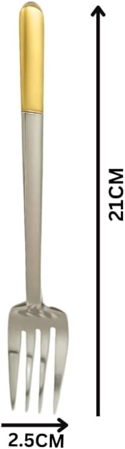 Liying 6Pcs Gold Topper Design Stainless Steel Dinner Fork Set 21cm x 2.5cm, Modern Silver Big Fork for Home, Kitchen, Restaurant, Fine Edge &amp; Mirror Polished, Dishwasher Safe