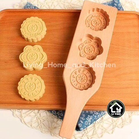 Liying 1Pcs Mooncake Molds (3 layer) for Baking - Wooden Moon Cake Molder Cookie Stamps - DIY Chocolate Mold Pie Stamps, Chinese Traditional Mid-Autumn Festival Moon Cake
