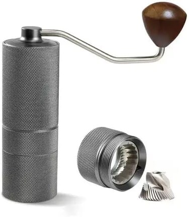 Liying Manual Coffee Grinder with Conical Burr, Hand Coffee Grinder with Adjustable Setting, Capacity 30g (Grey)
