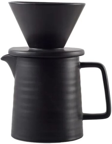 Liying Handmade Pour Over Coffee Maker Set, Ceramic Coffee Brewer Hand Drip Cone Dripper &amp; Coffee Pot Microwaveable (475ml)
