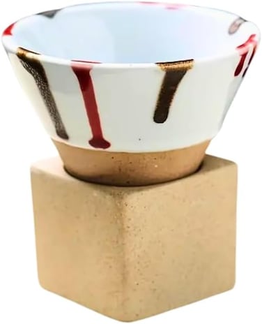 Liying Vintage Ceramic Coffee cup with Base 100ml, Handmade Art Triangle design cup for coffee, Cappuccino, Tea #9 (white)
