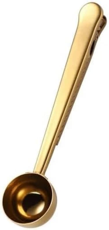 Liying Coffee Scoop Clip Stainless Steel Tablespoon Coffee Spoon With long handle Multifunction Sealing Bag Clip For Tea, Coffee, Protein Powder, Instant Drinks (Gold)

