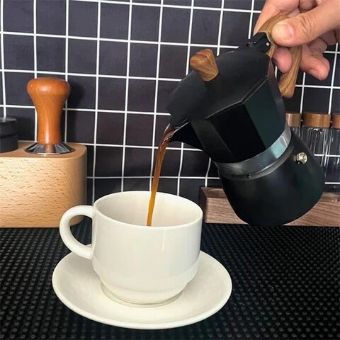 Liying Stovetop Espresso Maker Moka Pot (6cup), Leak-Proof, Perfect for Authentic Cuban &amp; Italian Style Espresso (BLACK)
