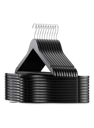 30-Piece Non-Slip 360&Acirc;&deg; Swivel Hook Precisely Cut Notches Wooden Suit Hangers Black 44.5x22.86x1.01cm Black 44.5x22.86x1.01cm