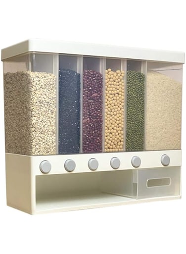 YASHANG Cereal Dispenser, Wall Mounted Dry Food Dispenser, Adjustable Compartments, Easy Press, Transparent Grain Container, for Restaurant, Home, Kitchen Gift