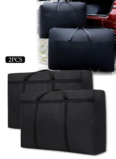 2 Packs Heavy Duty Moving Bags, Space Saving, Large Capacity Multipurpose Clothes Organizing Storage Bag, Extra Large Strong Waterproof Moving Bags with Zips for Clothes, Bedding, Duvets (Black)