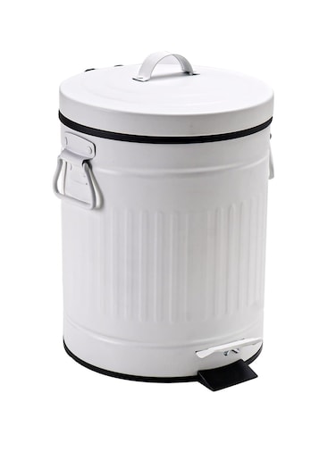 Small Trash Can with Lid Soft Close 5L/1.3 Gal-Steel Round Step Trash Can-Dog Poop Garbage Can for Outdoors-Retro Vintage Metal Wastebasket w/Pedal for Bathroom Bedroom Office-White