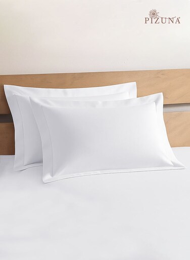 Pure Combed Cotton Standard Pillow Cases 50x75 cm White, 400 Thread Count Soft Luxurious 100% Long Staple Cotton Sateen Weave Pillow Cover With 5cm Hem (Cooling Pillowcase - 2 PC)