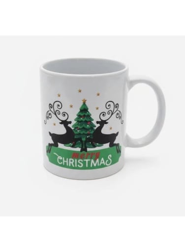 400ml Ceramic Mug with Christmas Tree &amp; Deer Design &acirc;&euro;&ldquo; White Festive Cup for Coffee, Tea &amp; Holiday Gifts