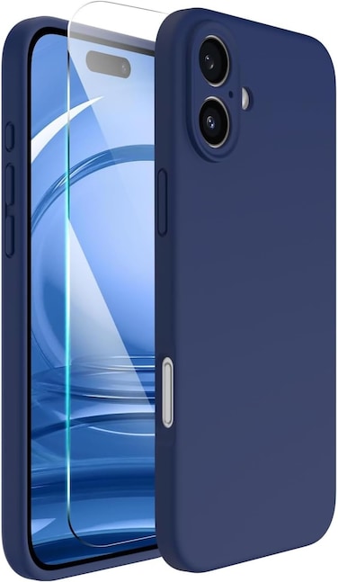Compatible with iPhone 16 Plus Case 6.7", with 1 x Screen Protector, Silicone Case Comprehensive Protection Cover Slim Shockproof Gel Rubber Flexible Phone Case for Iphone 16 Plus Blue