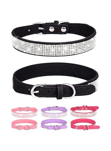 SOLMOONY Bling Dog Collar for Small Medium Large Dogs, Rhinestone Dog Collars for Girl and boy Dog, Diamond Puppy Collars, Adjustable Leather Suede SOFE Cat Collar (XS(8.2"-10.6"/21CM-27CM), Black1)