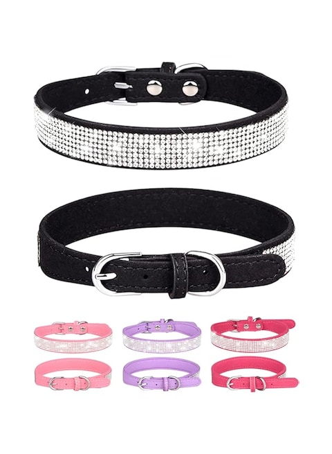 SOLMOONY Bling Dog Collar for Small Medium Large Dogs, Rhinestone Dog Collars for Girl and boy Dog, Diamond Puppy Collars, Adjustable Leather Suede SOFE Cat Collar (XS(8.2&quot;-10.6&quot;/21CM-27CM), Black1)