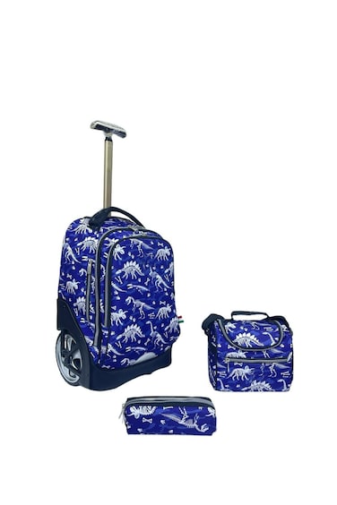 3-Piece Rolling School Set, 18-Inch Wheeled Backpack with Lunch Bag and Pencil Case, Pastel.BLUE DINOSAUR PRINT