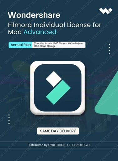 Wondershare Filmora Individual License for Mac Advanced   Annual Plan   (Creative Assets, 1,000 Filmora AI Credits/mo,10GB Cloud Storage)   Digital License   Same Day Delivery