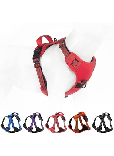 Bokelai No Pull Dog Harness for Small Medium Large Dogs Adjustable Reflective Pet Vest with Front Clip Padded Harness for Dogs Easy Control Handle Best for Outdoor Training and Walking Red M