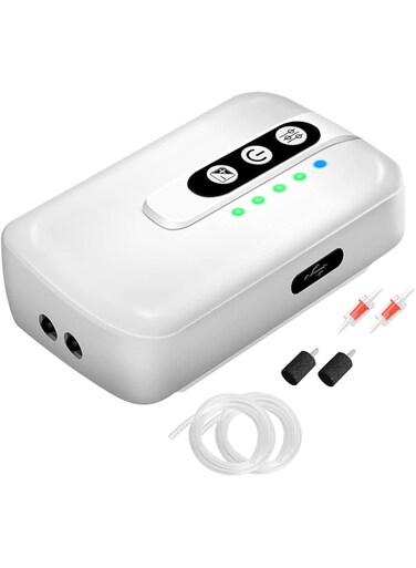 Neotimely Aquarium Fish Air Pump，Quiet Fish Tank Aerator For aquarium fish tanks, outdoor fishing, power outages and emergency（Two 1m oxygen tubes + 2 check valves + 2 air stones + 1 cable
