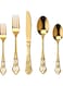 Retro Royal Gold Stainless Steel 5 Pieces Flatware Set, Golden Silverware Set, Anti-rust Stainless Steel Gold Cutlery Set Utensils Including Fork Spoon and Knife
