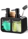4 in 1 Kitchen Sink Organizer with Dual Soap Dispenser Set, Hand and Dish Soap Pump, Sponge Holder and Cleaning Brush Caddy, Countertop Storage Rack for Kitchen Sink (Black)