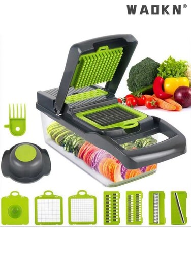 Vegetable Slicer, All-in-one Kitchen Vegetable and Fruit Divider, Vegetable Cutter/grater/slicer, Suitable for Potatoes, Carrots, Cucumbers, Potato Tomato Garlic Salad Chopper with Container