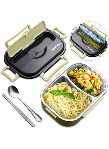 Reluen Lunch Containers for Adults - Office Adult Lunch Containers with Compartments Student Bento Lunch Box - School Lunch Box Accessories - Stainless Steel Food Containers Tray