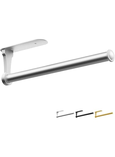 Tclouda Paper Towel Holder Under Cabinet and Counter, Aluminum Alloy Wall Mountd Paper Towel Rack, Available in Adhesive and Screws, Single Silver