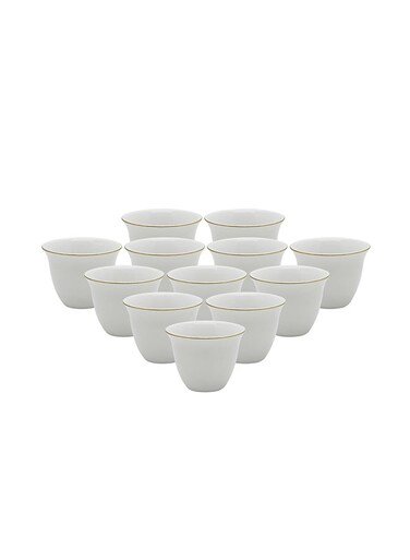 Ceramic White Cawa Cup W/Gold Line 12 Piece Set