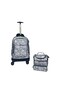 Kids Rolling School Backpack Set, 3-Piece with Lunch Bag and Pencil Case, Spinner Wheels.(Black White Design Print)