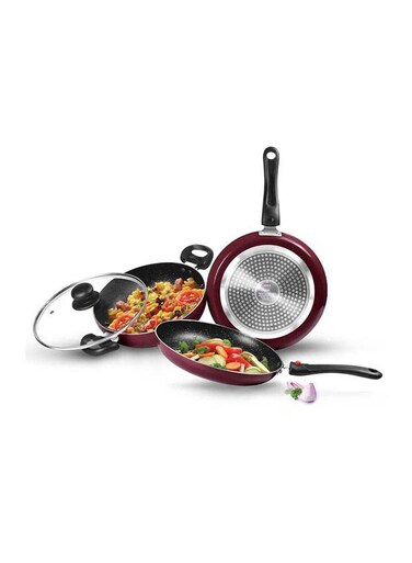 Pro-Cook Cookware Set of 3 &acirc;&euro;&ldquo; Fry Pan (24 cm), Kadhai with Glass Lid (24 cm), Tawa (25 cm), Aluminum Non-Stick, Induction &amp; Gas Compatible, Kitchen Jewel &acirc;&euro;&ldquo; Peach Peach 24 cm Fry Pan, 24 cm Kadhai, 25 cm Tawa