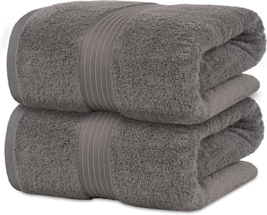 Jumbo Bath Sheet (2 Pack, 90x180 cm) - 600 GSM Large Bath Towel - 100% Combed Cotton Highly Absorbent and Quick Dry Extra Large Bath Towel - Super Soft Hotel Quality Towel