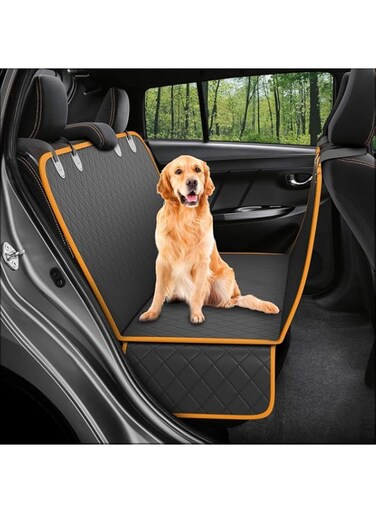 Flydancing Dog Back-Seat Cover Protector Waterproof Scratchproof Nonslip Hammock for Dogs Backseat Protection Against Dirt and Pet Fur Durable Pets Seat Covers for All Cars Trucks SUVs (BlackOrange)