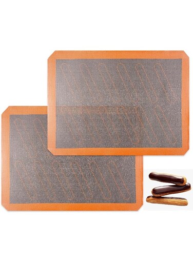 NALACAL Perforated Silicone Baking Mats, 2 PCS Eclair Silicone Mat for Half Sheet with 12 Printed Oblong Eclair Guides, Non-Stick Reusable Oven Liners for Making Bread/Pizza/Pastry/Cookie 42 * 29.5cm