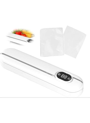 Azonee Vacuum Food Sealer, Food Packaging Machine 62 KPa Suction Power, Dry/Wet Mode, Automatic Sealing, White, with 10 vacuum sealer bags
