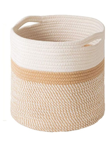 Multi Function Cotton Rope Woven Storage Basket Multicolour 28x28x28cm