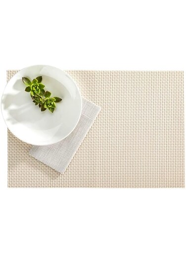 Amalfi Basketweave White Pearl Vinyl Woven Placemat - Heat Resistant, Stain Resistant - 16" X 12" - 6Ct Box - Restaurantware