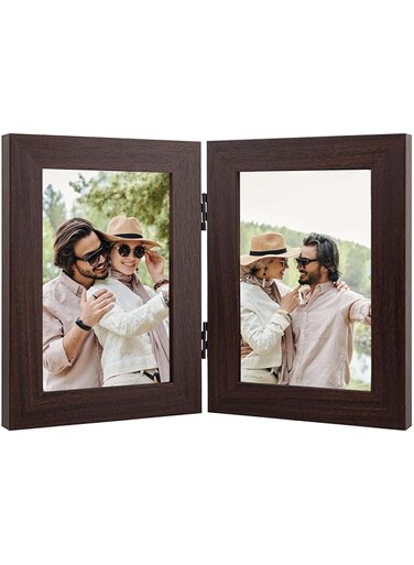 zig zag Double Picture Hinged Folding Photo Frame for Desktop,Table, Decoration, Gift etc (4x6, Brown)