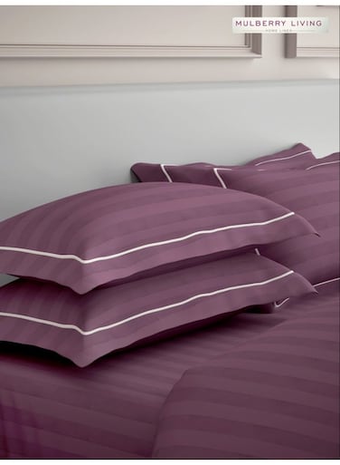 LIVING 100% Cotton Set of 2 Pillow Covers - 300TC Elysian Stripes - Plum