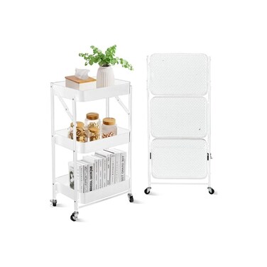 3-Tier Rolling Utility Cart with Mesh Panels, Mobile Storage Organizer with Wheels, Black