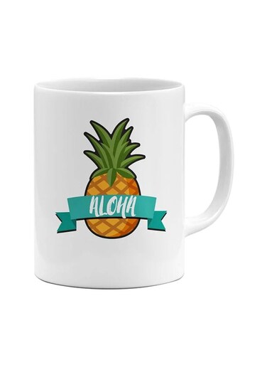 Tropical Pineapple Printed Mug White/Orange/Green