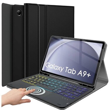 ZOOMEE Touch Case With Keyboard For Samsung Galaxy Tab A9 Plus 11", 2023, 7 Colors Backlit - Multi-Touch Trackpad -Detachable Wireless-Pen Holder Tablet Keyboard Case for Samsung Tab A9+ Black