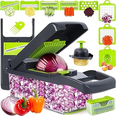 AWH Vegetable Chopper, Onion Chopper, Mandolin Slicer,Pro 10 in 1professional food Choppermultifunctional Vegetable Chopper and Slicer, Dicing Machine, AdjustableVegetable Cutter With Container(grey)