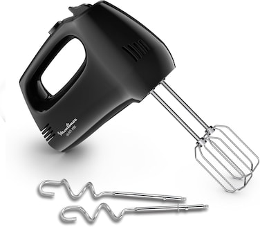 Moulinex Quick Mix, Hand Mixer, 300 W, Stainless Steel Whisks and Dough Hooks, Ergonomic Handle, 5 Speeds + Pulse HM3108B1, Black