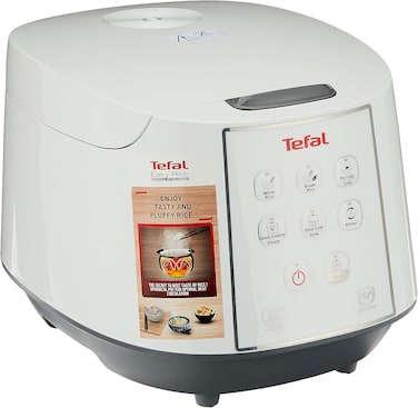 Tefal Easy Rice RK7321 - Rice Cooker, 750W, Fuzzy Logic With Spherical Pot, 1.8L, 8 Cooking Programs, White And Grey