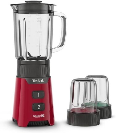 Tefal Minimix Glass Blender, Compact Mini Blender, Powerful Blender, 400 W, Powelix Technology, Chopper, Grinder, Removable Blades, 2 Speeds, Texture Control, Glass Jar, BL1685
