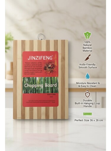 Bamboo Cutting Board with Steel Hanging Ring 36x26cm Durable Wooden Chopping Board for Kitchen Food Preparation