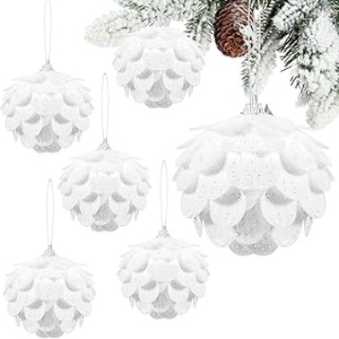 White Christmas Balls,6pc Set Christmas Tree Decorations White Pinecone Christmas Ball Ornaments Home Decoration Wedding Party Decorations (white)