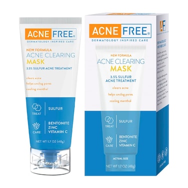 AcneFreeAcne Clearing Mask, 3.5% Sulfur Acne Treatment, Absorbs Excess Oil and Unclogs Pores with Vitamin C, Bentonite, and Zinc, 1.7 Ounce