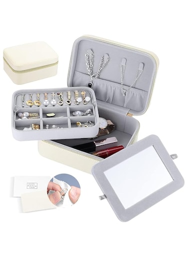 Firelex Jewelry Travel Case Jewelry Organizer - Small Jewelry Case 2 Layer Portable Jewelry Box with Detachable Mirror - PU Leather Travel Jewelry Box for Women Rings Necklaces Bracelets Earrings