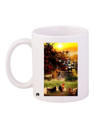 Nature Printed Coffee Mug White/Brown/Red 11ounce