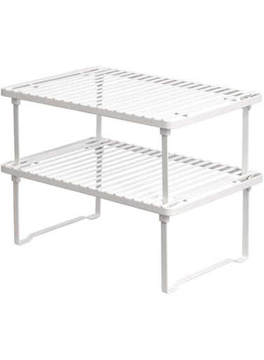 Amazon Basics Stackable Metal Kitchen Storage Shelves, Set of 2 - White