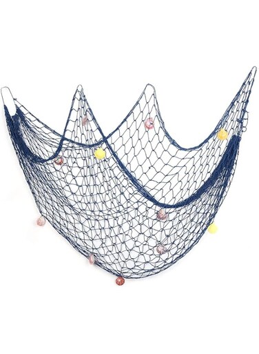 Party with Emma Fishing Net Wall Decor Natural Shells Beach Themed Fishing Net Wall Hanging for Wall Home Wedding Decoration Photographing Decoration79 inch x 59 inch (Blue)